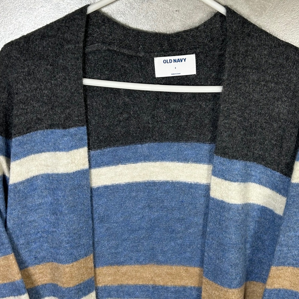 Old Navy Womens Striped Cardigan Open Front Sweater Small Knit Blue Tan